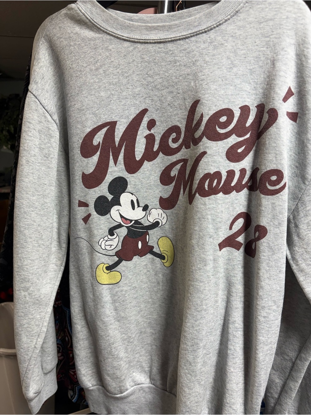 Disney Gray Mickey Mouse Crewneck Sweatshirt with Yellow Accents